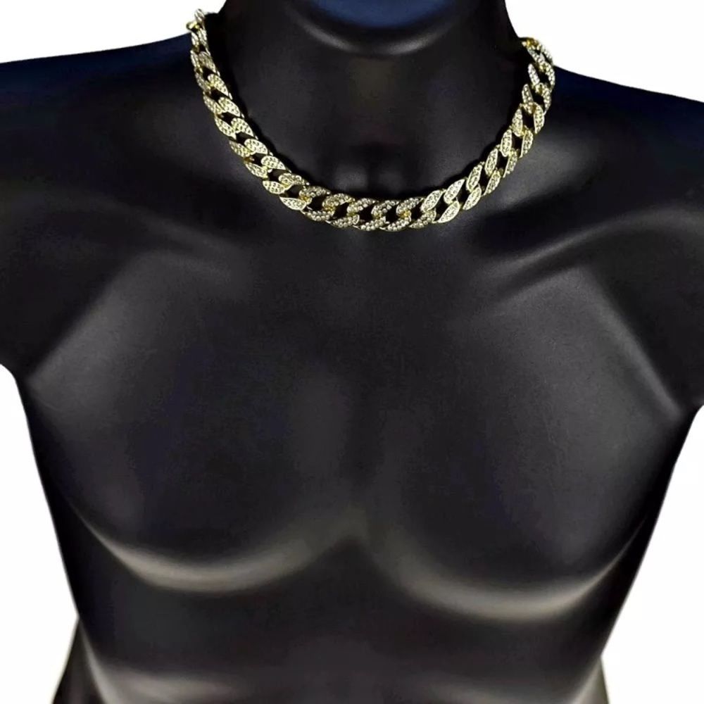 New Mens Iced Out Gold Cuban Link 18" Choker Chain